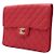 Chanel Clutch da donna in caviar rosso con logo CC dorato - vista 2