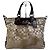 Tote de lona Coach Signature Vintage Bege Marrom Prata