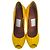 Décolleté con plateau e punta aperta Lanvin in vernice giallo - vista 4