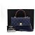 Chanel Pequena bolsa de aba Navy Caviar Coco Handle em lagarto com alça de mão e alça de ombro com corrente dourada Azul