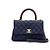 Chanel Pequena bolsa de aba Navy Caviar Coco Handle em lagarto com alça de mão e alça de ombro com corrente dourada Azul - vista 2