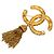 Broche Chanel Gold CC plaqué or à pompon et franges Lava Doré - vue 2