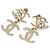 Orecchini Chanel Gold Gold Plated Strass and Faux Pearl Double CC Drop Push Back D'oro