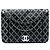Chanel Black Quilted Metallic Distressed Lambskin CC Crystal Flap Nero