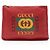 Pochette in pelle con logo Gucci e zip Rosso