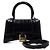 Balenciaga Borsa Tote Hourglass XS nera con manico superiore e logo dorato Nero