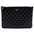 Chanel Clutch Black Patent Leather Silver CC Classic New Medium - vista 2