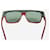 Gucci Grün-schwarze rechteckige Sonnenbrille mit Python-Besatz - Ansicht 4
