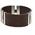 Bracciale rigido Chanel in pelle marrone goffrata e logo in ottone