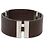 Bracciale rigido Chanel in pelle marrone goffrata e logo in ottone - vista 3