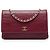 Wallet On Chain Carteira com corrente Chanel em couro de vitelo com relevo Red CC e camélia Vermelho Bordeaux