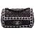 Borsa a tracolla Chanel Mini Rectangular Classic in tweed intrecciato con patta singola nera Nero