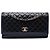 Bolsa de Ombro Chanel Jumbo em pele de cordeiro acolchoada preta com aba e 3 compartimentos Preto