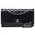 Bolsa de Ombro Chanel Jumbo em pele de cordeiro acolchoada preta com aba e 3 compartimentos Preto - vista 7