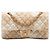 Borsa a tracolla Chanel Medium Classic Double Flap in tela ricamata beige