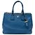 Borsa Tote Convertibile con Doppia Cerniera Blue Prada Vitello Daino