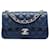 Borsa a tracolla Chanel Mini Rectangular Classic Caviar Single Flap Blu