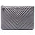 Chanel O Case Clutch Chevron Metallic Kalbsleder Grau Medium