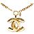 Collana con pendente trapuntato Chanel CC placcato oro D'oro - vista 2