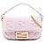 Borsa Satchel Baguette Fendi Mini Zucca in velluto goffrato rosa