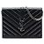 Borsa a tracolla con patta a bustina con monogramma e borchie in pelle di vitello chevron nera Saint Laurent Nero