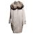 Hellgrauer Roberto Cavalli Mantel aus Virgin Wool mit Pelzbesatz Größe IT 44