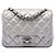 Borsa a tracolla Chanel Mini Square Classic in agnello metallizzato argento con patta singola