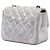 Borsa a tracolla Chanel Mini Square Classic in agnello metallizzato argento con patta singola - vista 2