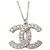 Collana con pendente Chanel CC in ottone con strass e perle finte argento