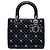 Borsa Lady Dior Medium in pelle di vitello nera con fiori ricamati Nero