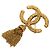 Spilla Chanel CC con nappa e frange lava placcata oro D'oro