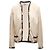 Vintage Beige & Schwarz Chanel Cashmere Cardigan mit offenem Front Verschluss Größe FR 42