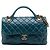 Chanel Medium Glazed Calfskin Castle Rock Top Handle Flap Satchel Tasche blau