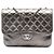 Borsa a tracolla Chanel Medium Metallic Crackled Calfskin Clams Pocket Flap Grigia Grigio