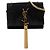 Piccola borsa a tracolla Kate in scamosciato nero con monogramma Saint Laurent e nappa