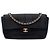 Borsa a tracolla Chanel Mini Square Chocolate Bar in raso con patta singola nera Nero