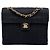 Borsa a tracolla con patta singola Chanel CC in nylon trapuntato verticale nero e grosgrain