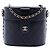 Clutch Vanity redonda em pele de cordeiro acolchoada Chanel CC preta com corrente