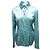 Designers Remix Blusa de seda de manga larga con botones Aqua Chanel Talla FR 40