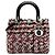 Borsa Lady Dior in tweed cannage con frange, misura Medium, nero e rosso