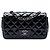 Borsa a tracolla Chanel Mini Rectangular Classic in vernice nera con patta singola Nero