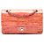 Borsa a Spalla Chanel Medium Classic Patent Striped Double Flap Arancione
