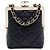 Clutch da sera Chanel CC trapuntata in acrilico e agnello nero con borsa a tracolla con catena