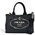 Tote Borsa a mano e spalla 2-Way Prada 1BG439 in canapa e pelle con logo triangolare Nero