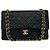 Chanel Vintage Matelassé Coco Mark Double Flap Schultertasche Schwarz