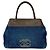 Borsa Tote Chanel Coco Mark Stitch in denim e pelle Marrone Blu