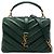Borsa Satchel College Saint Laurent Verde Medium in pelle di vitello chevron e camoscio con monogramma Verde scuro
