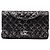 Chanel Black Medium Classic Metallic Goatskin and Lace Double Flap Nero
