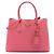 Prada Bolsa Double Satchel em Couro Saffiano Rosa Medium