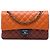 Chanel Orange Medium Classic Tricolor Lambskin Double Flap Arancione
